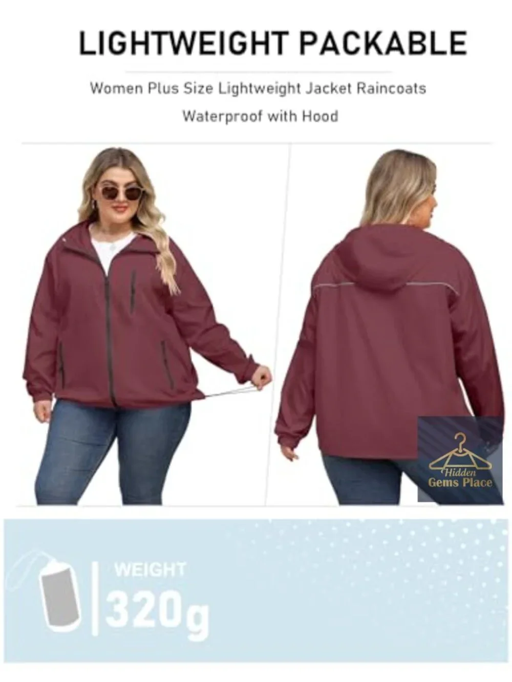 Plus Size Waterproof Rain Jacket with Hood Windbreaker Outdoor